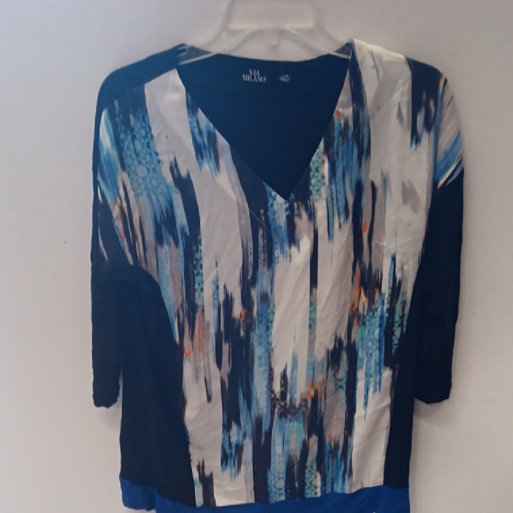 Via Milano Size PL Women's Multicolor V-Neck Top (SKU 622)